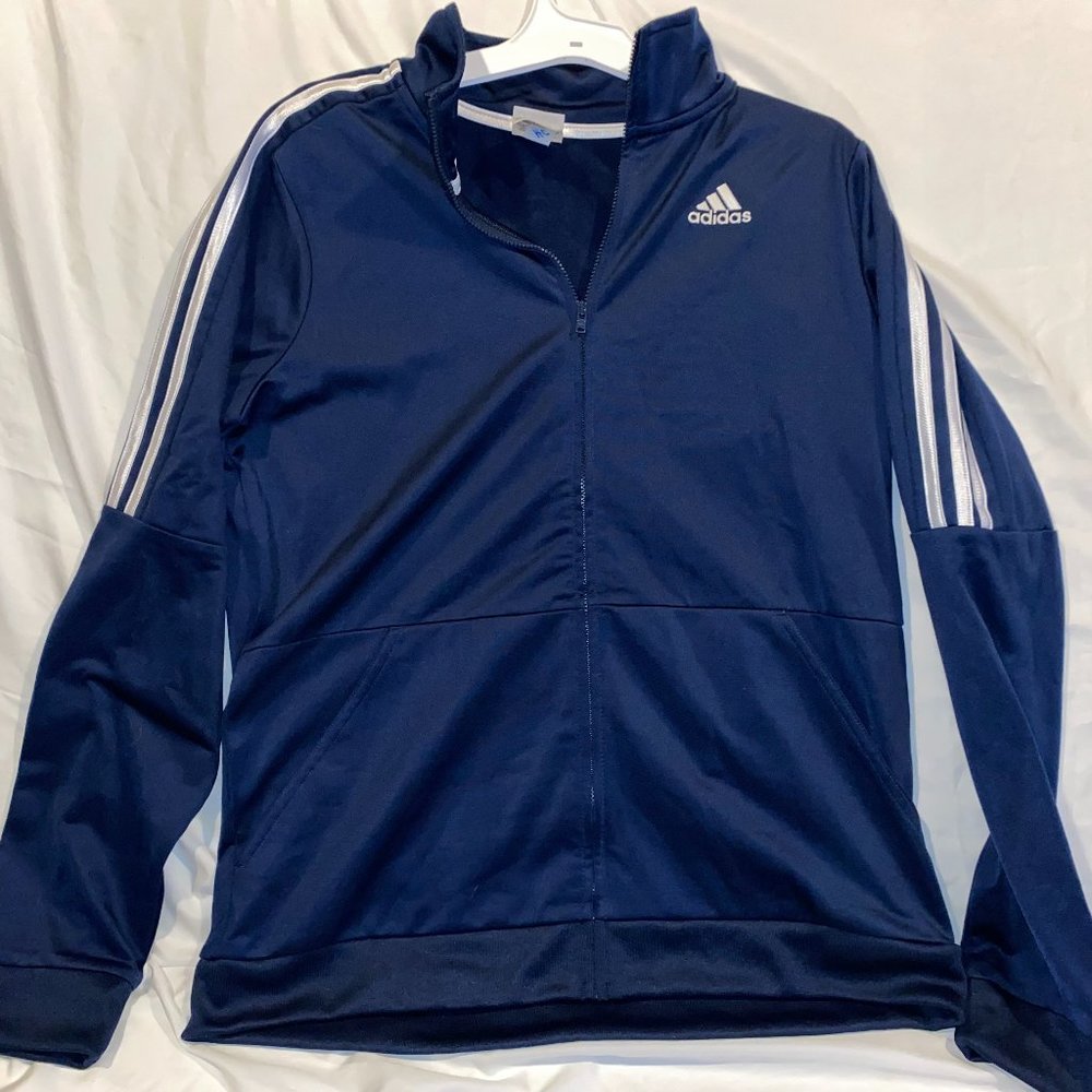 Boys Adidas Full Zip Lightweight Jacket Blue w/ Pockets Sz XL 18-20 Excellent!